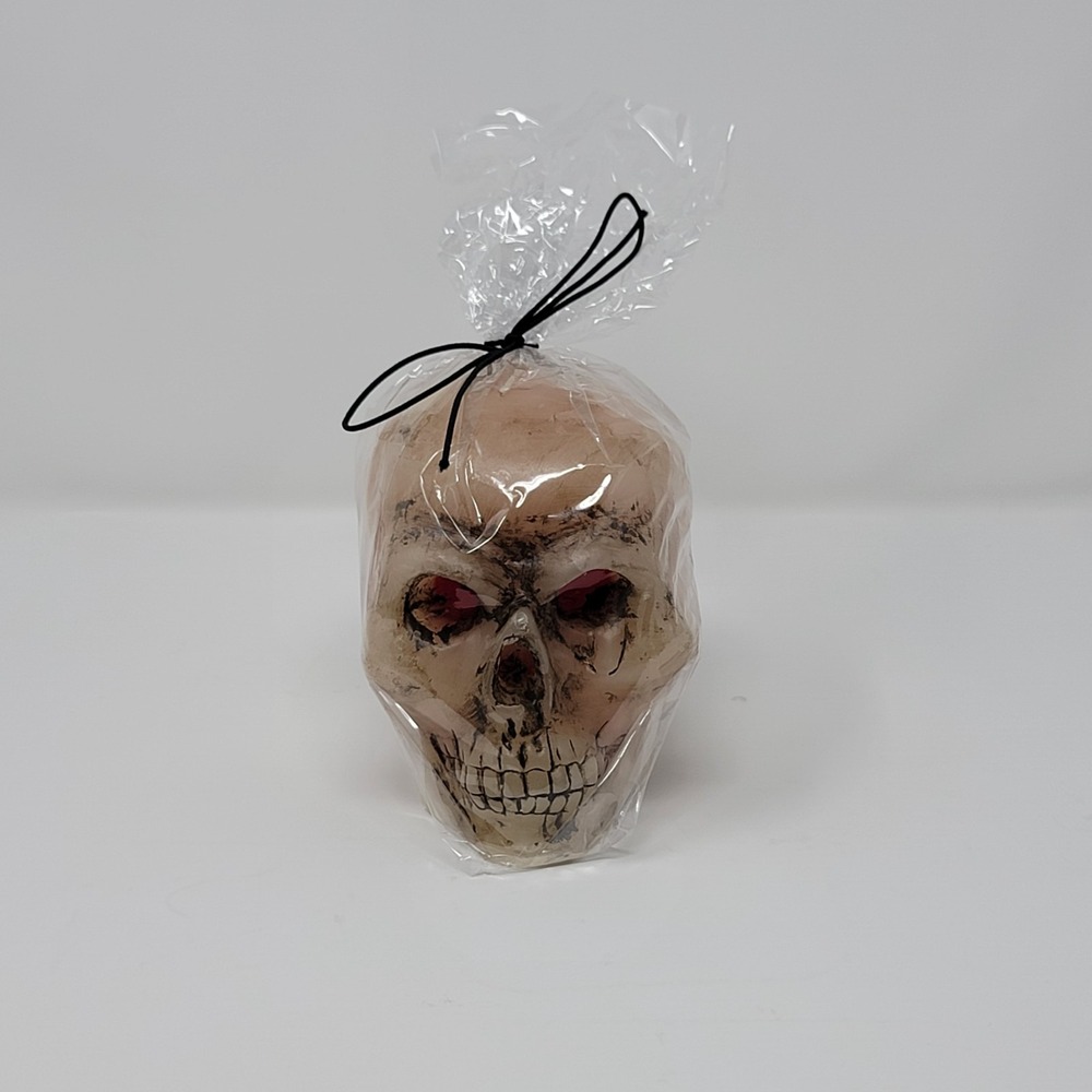 Bleeding Skull Candle Halloween Gothic Decor 4.4in Beige Red Spooky Horror